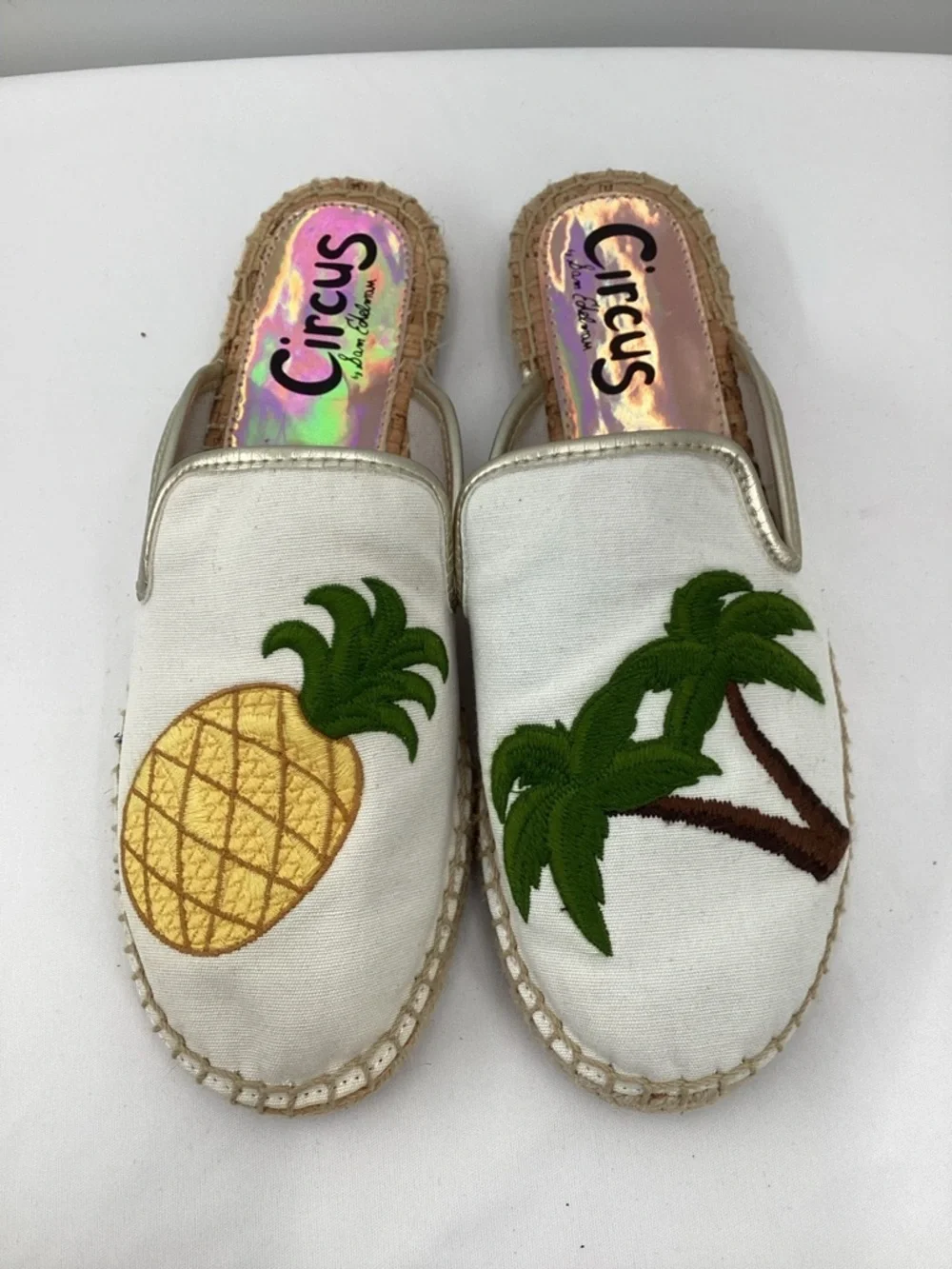 Circus by Sam Edelman White Canvas Slip-On Espadrilles with Yellow Pineapple
